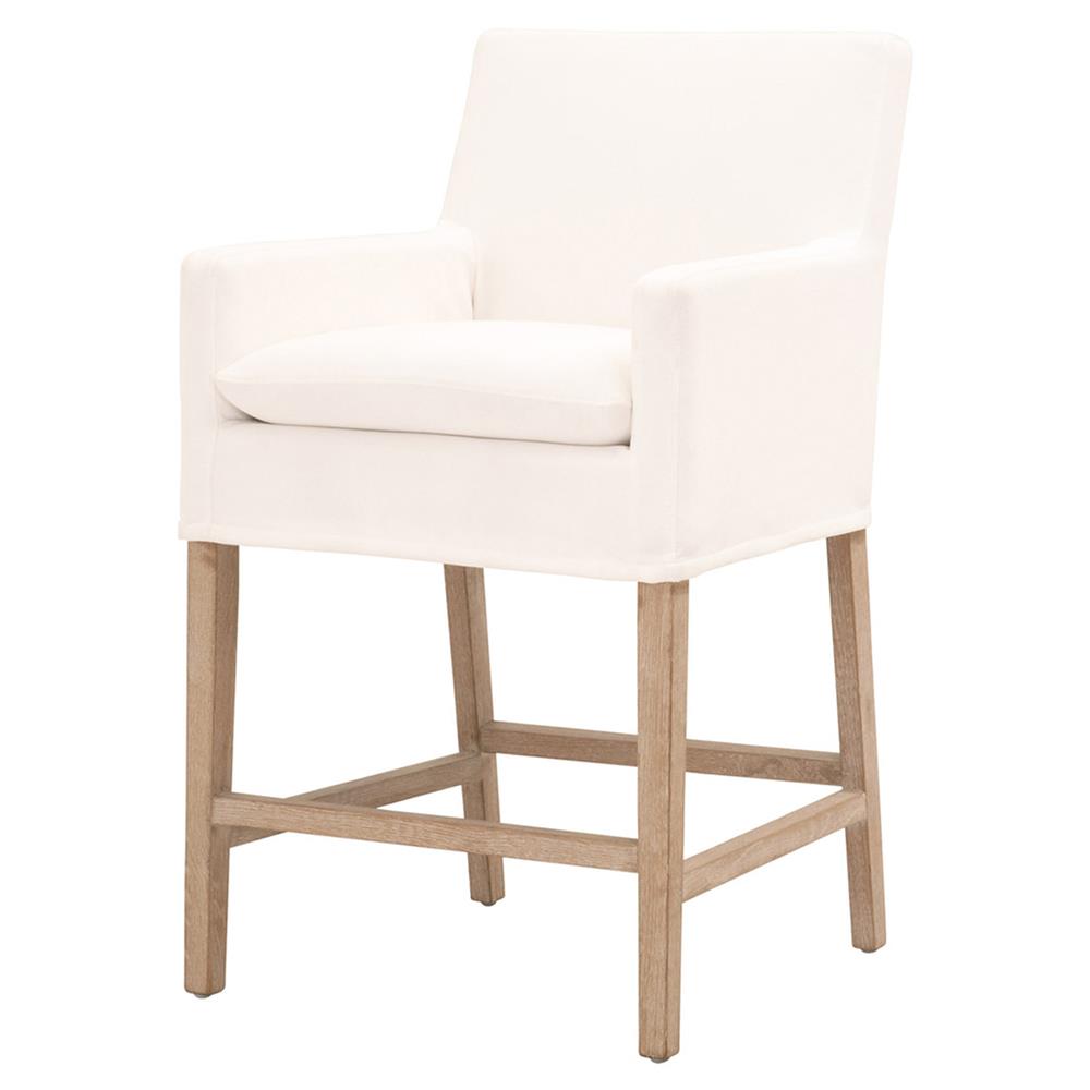 Danielle Modern Classic White Performance Slipcover Oak Wood Counter Stool|
