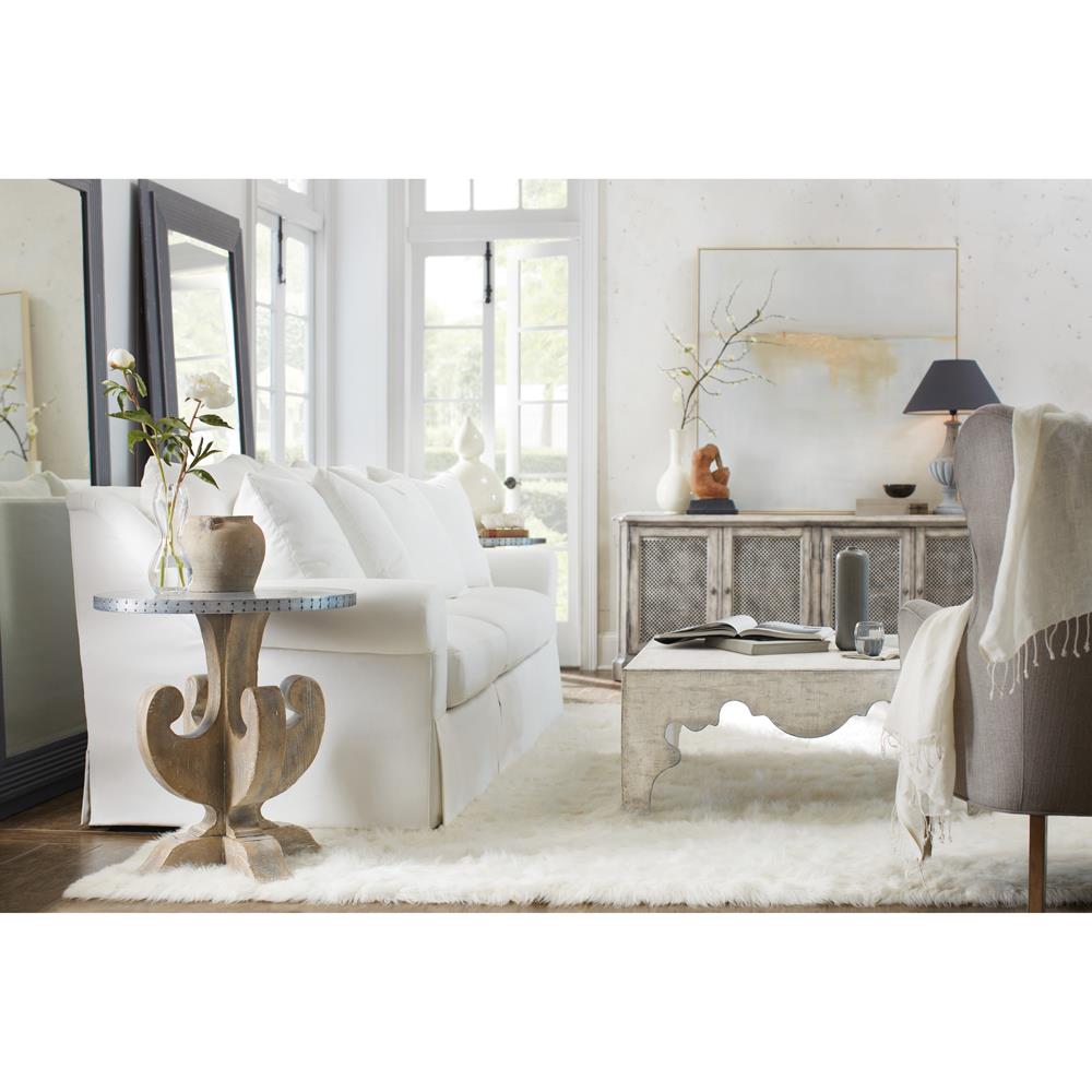 Aiden French Country Cream Linen Top Wood Coffee Table 31