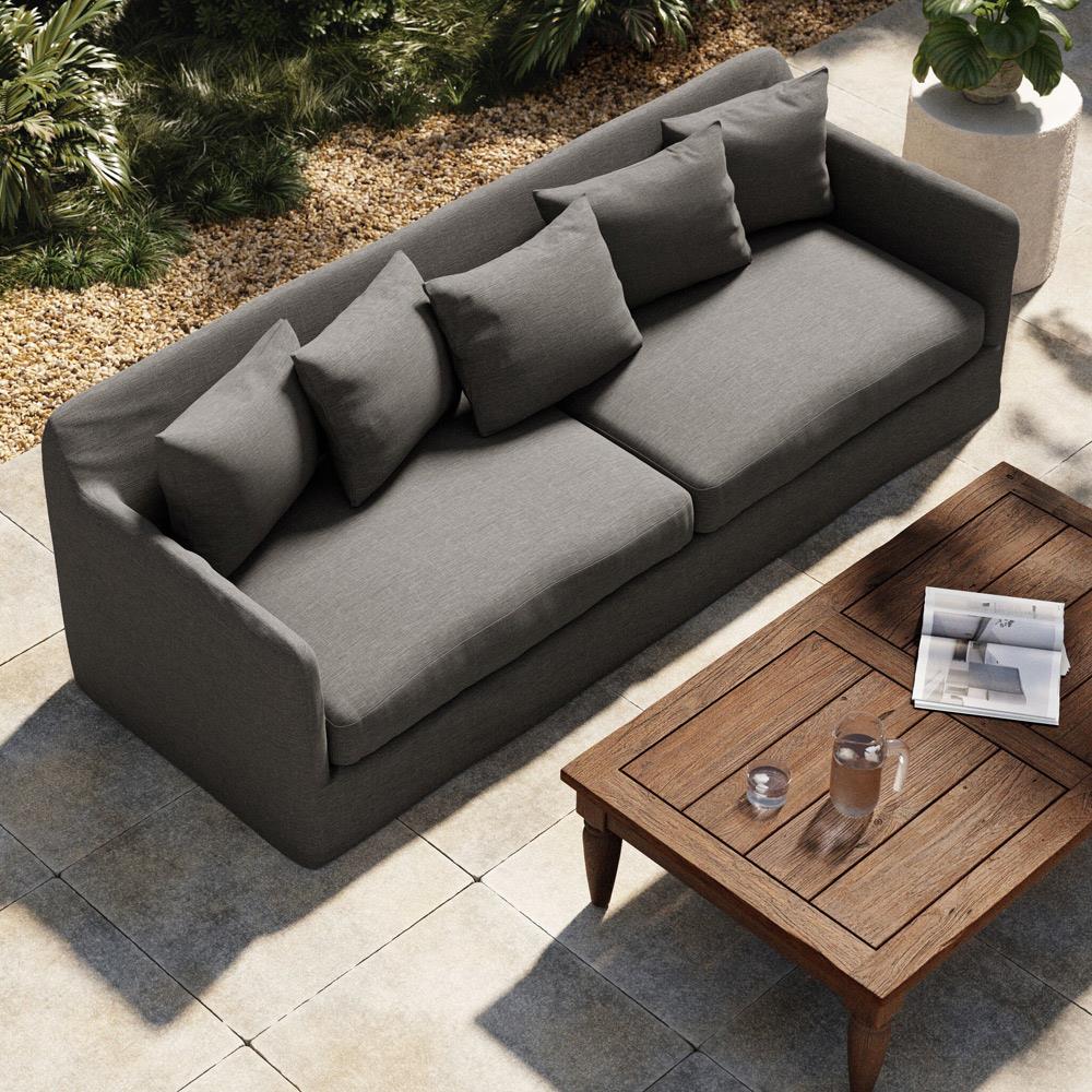 Cassandra Modern Classic Dark Grey Slipcovered Outdoor Sofa - 92"W|