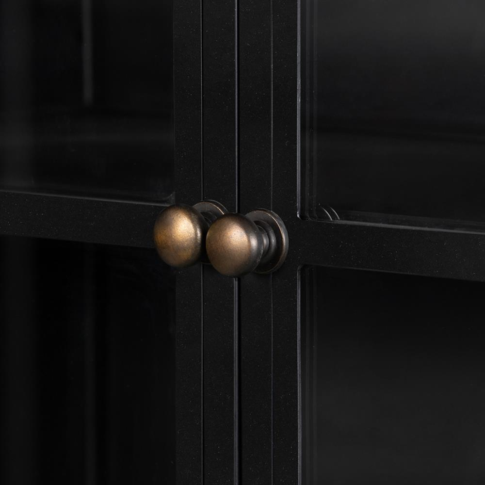 Katren Industrial Loft Black Iron Clear Glass Display Case|