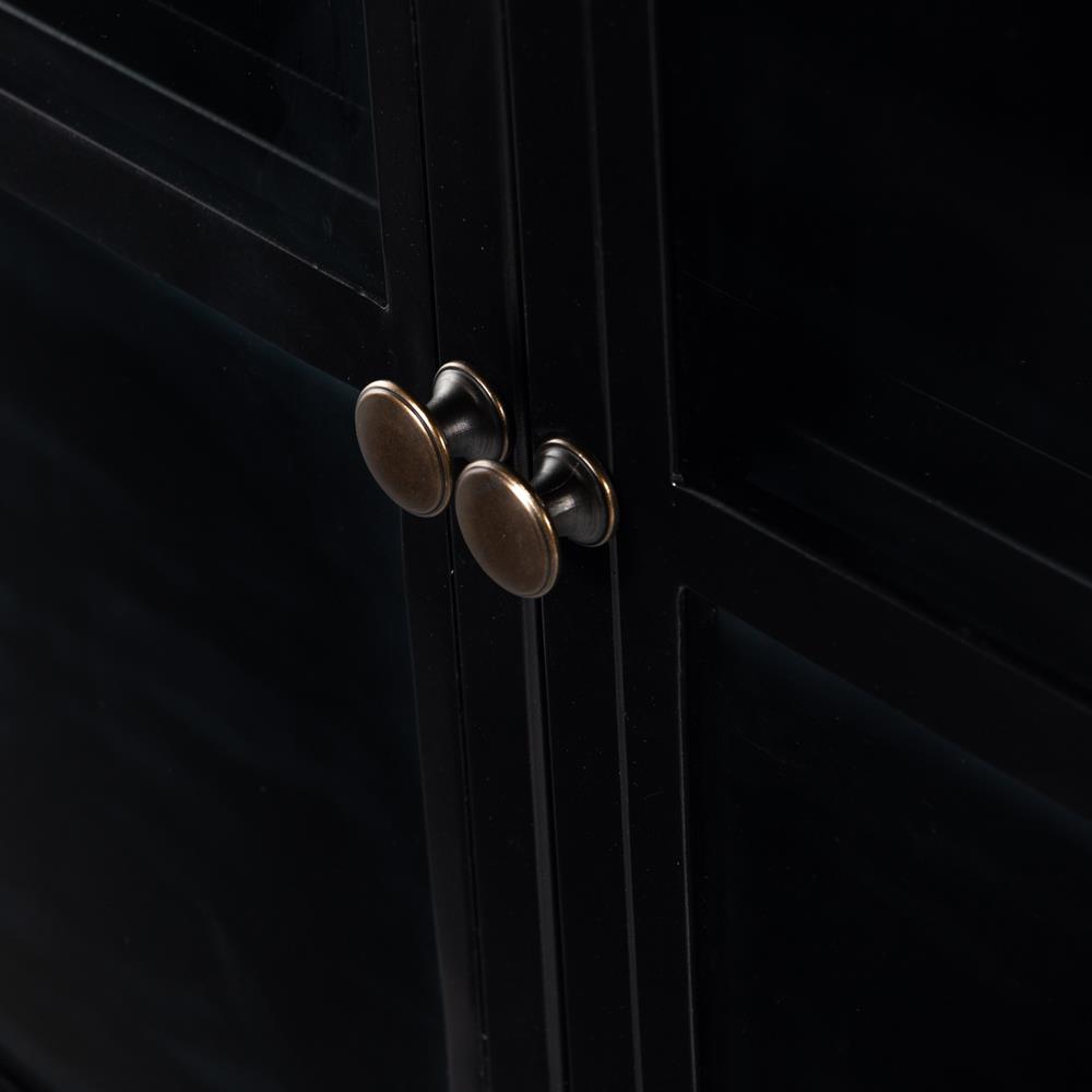 Katren Industrial Loft Clear Tempered Glass Top Black Iron Sideboard|