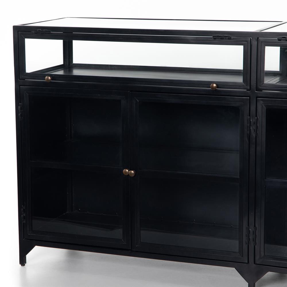 Katren Industrial Loft Clear Tempered Glass Top Black Iron Sideboard|