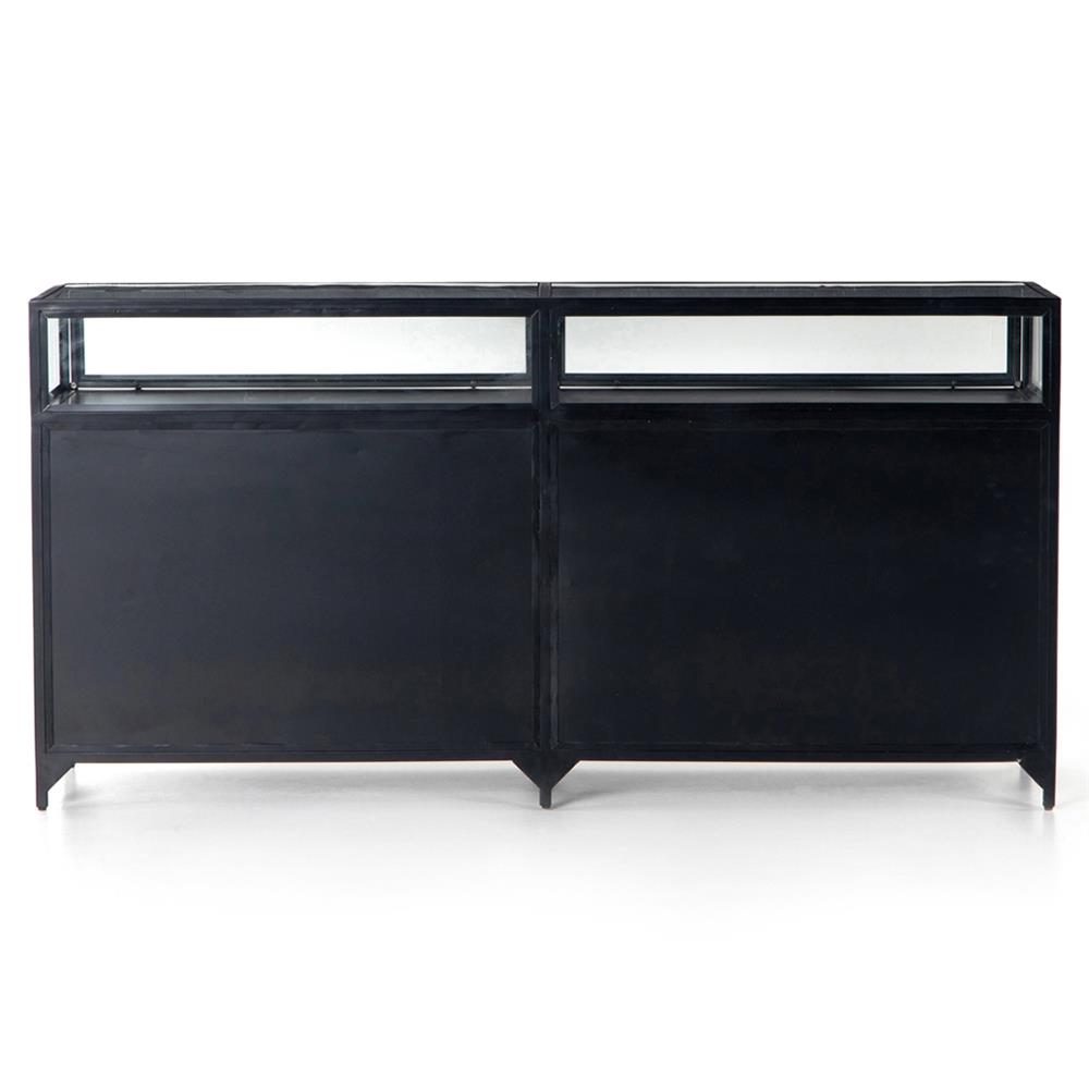 Katren Industrial Loft Clear Tempered Glass Top Black Iron Sideboard|