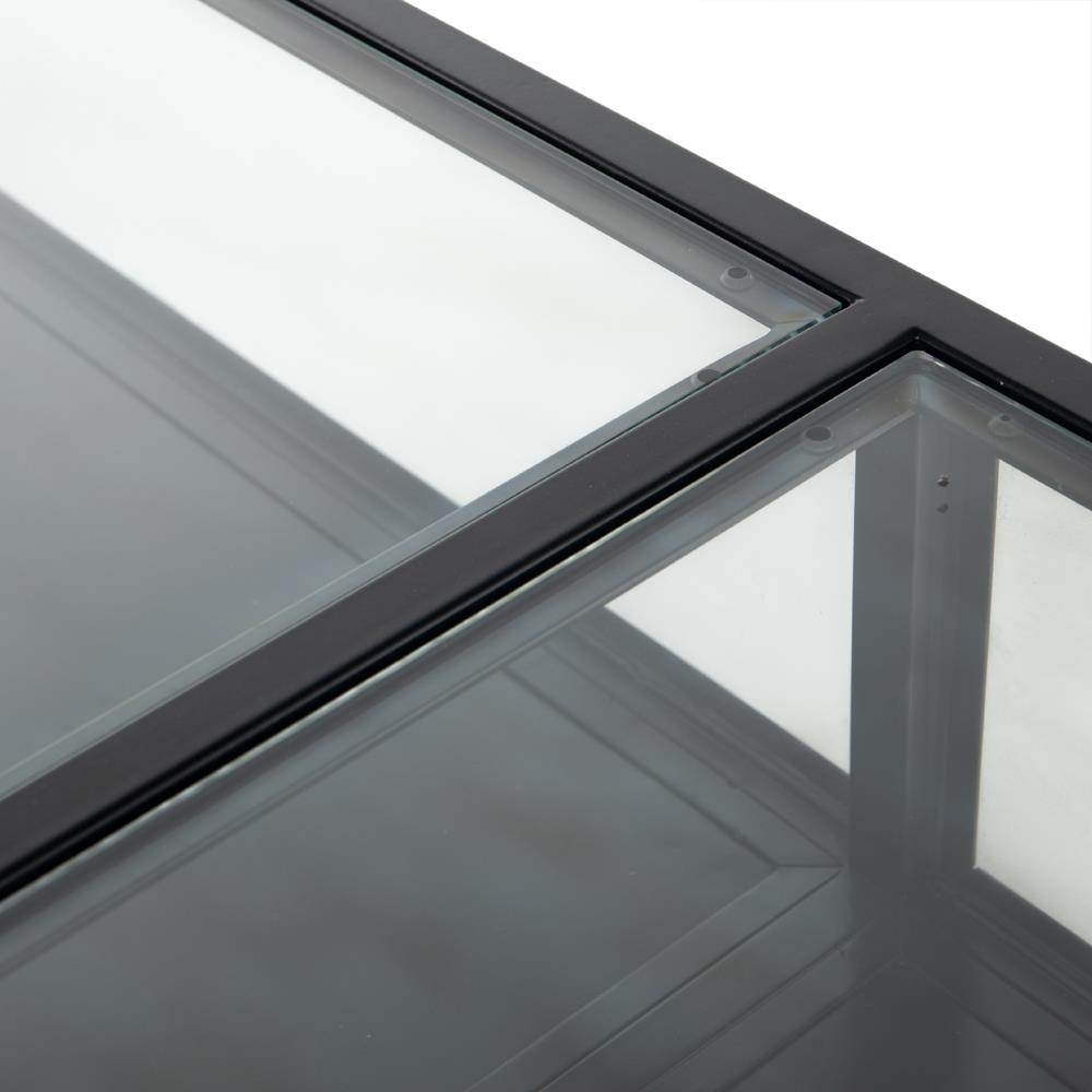 Katren Industrial Loft Clear Tempered Glass Top Black Iron Sideboard|