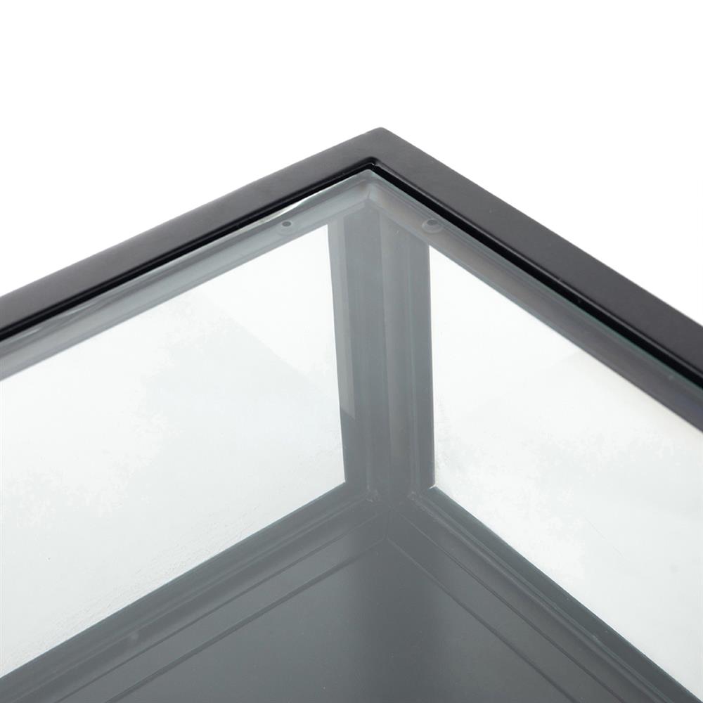 Katren Industrial Loft Clear Tempered Glass Top Black Iron Sideboard|