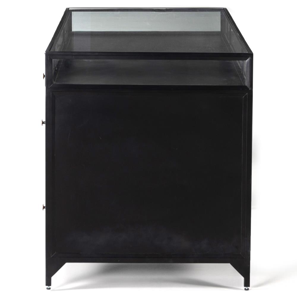 Katren Industrial Loft Black Iron Glass Shadow Box Top 4 Drawer Executive Desk|