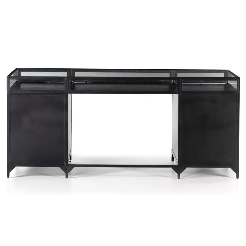 Katren Industrial Loft Black Iron Glass Shadow Box Top 4 Drawer Executive Desk|