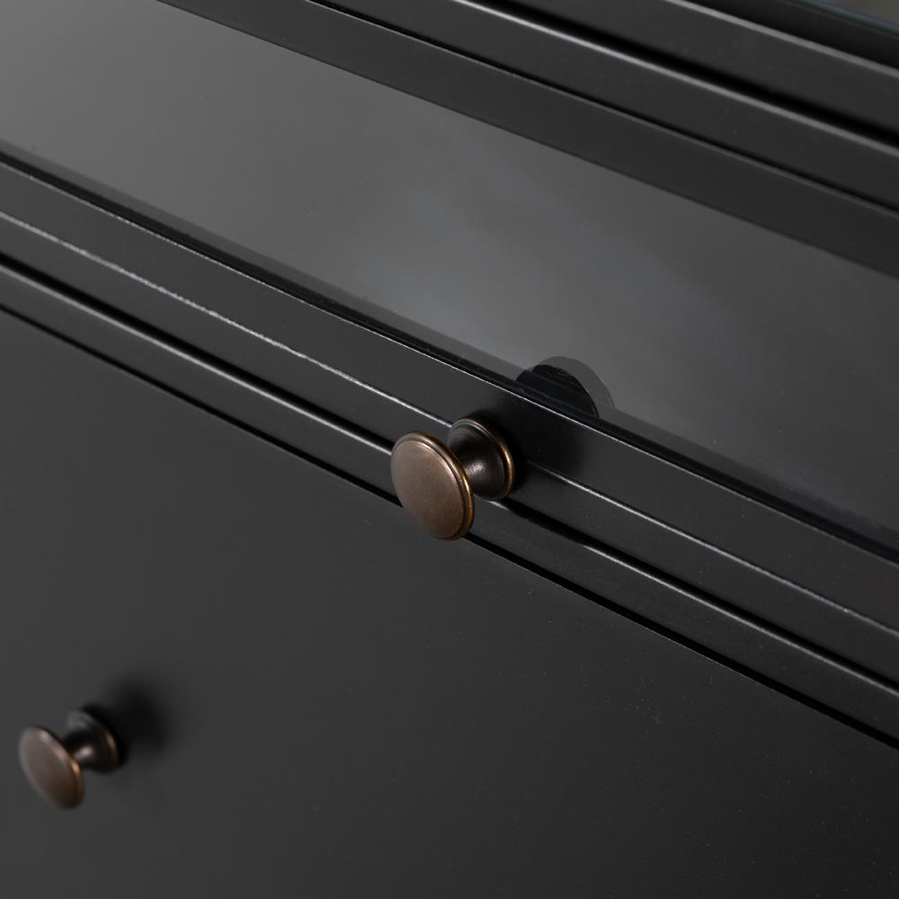 Katren Industrial Loft Black Iron Glass Shadow Box Top 4 Drawer Executive Desk|