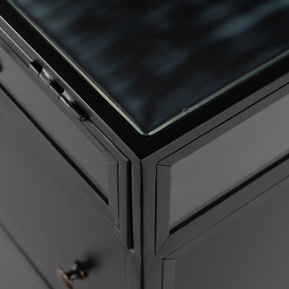 Katren Industrial Loft Black Iron Glass Shadow Box Top 4 Drawer Executive Desk|