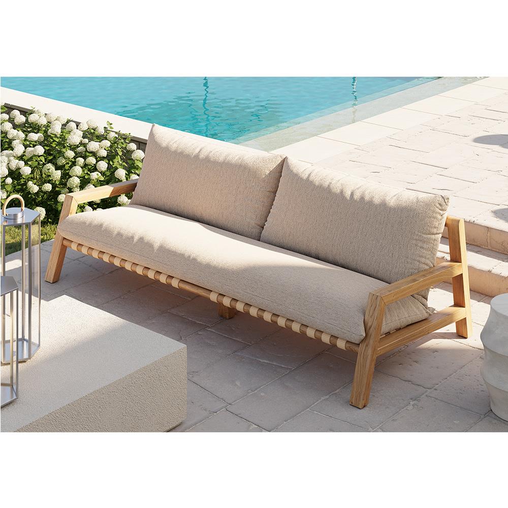 Luana Coastal Beach Light Grey Cushion Natural Teak Wood Outdoor