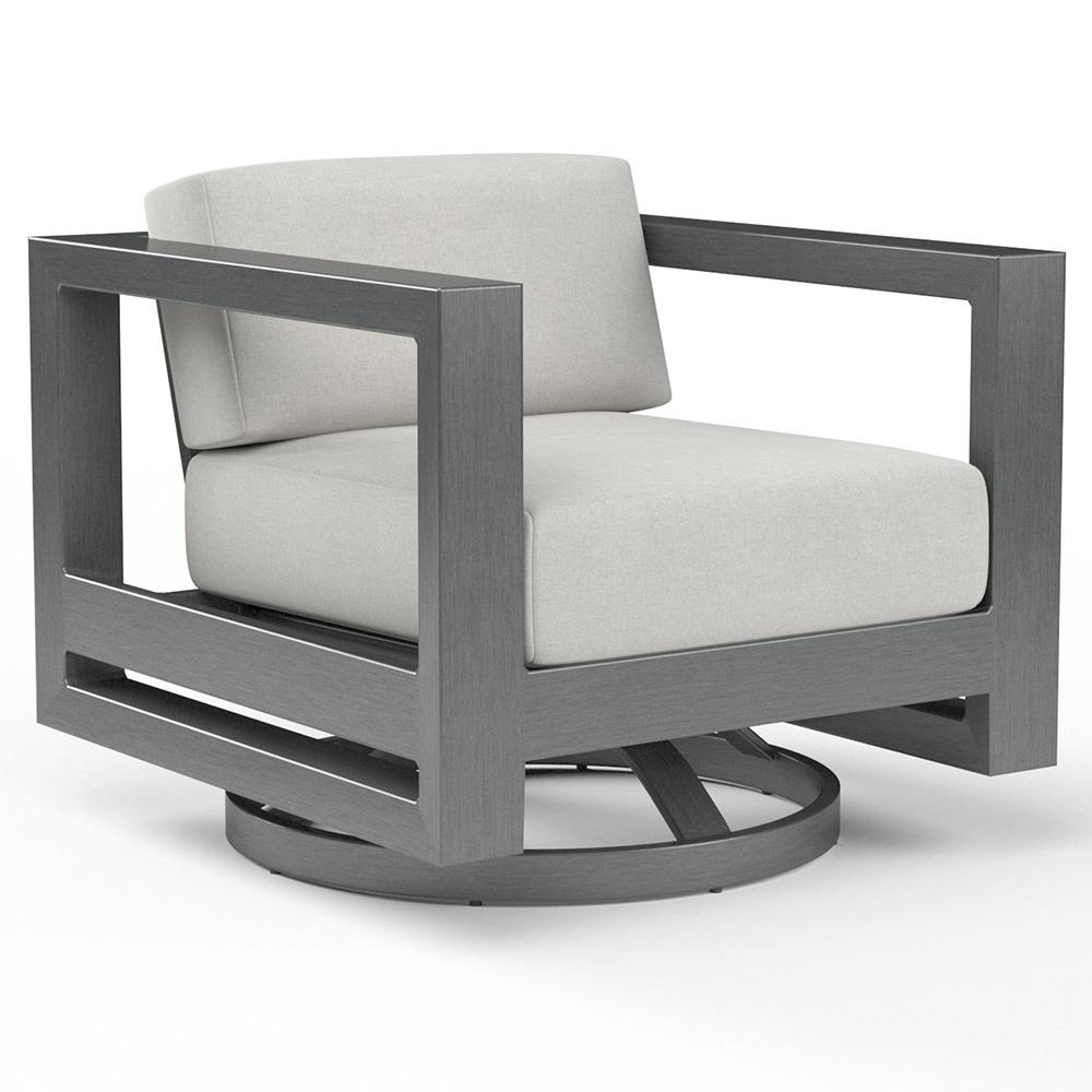 Finn Mid Century Grey Sunbrella Swivel Outdoor Lounge Arm Chair|