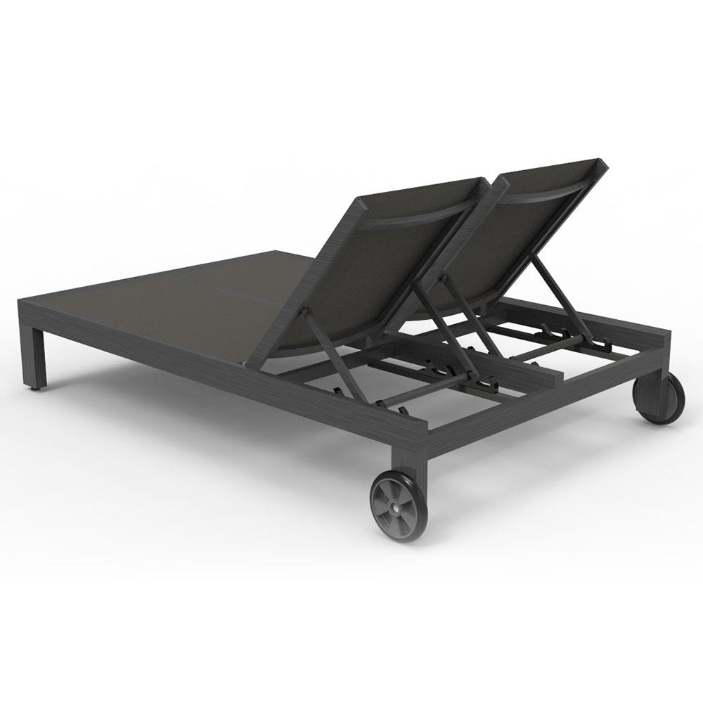 Finn Mid Century Grey Aluminum Performance Outdoor Double Chaise|