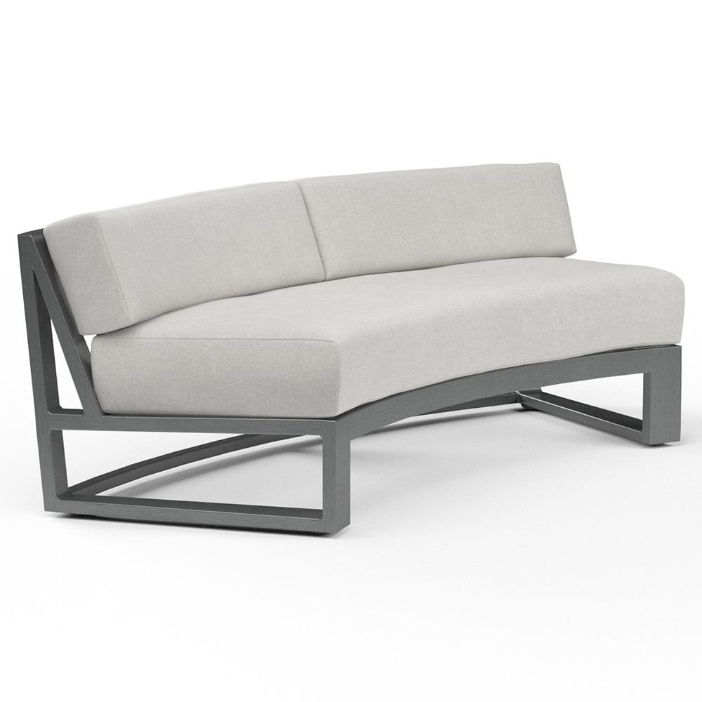 Finn Mid Century Grey Sunbrella Cushion Outdoor Curved Sofa|