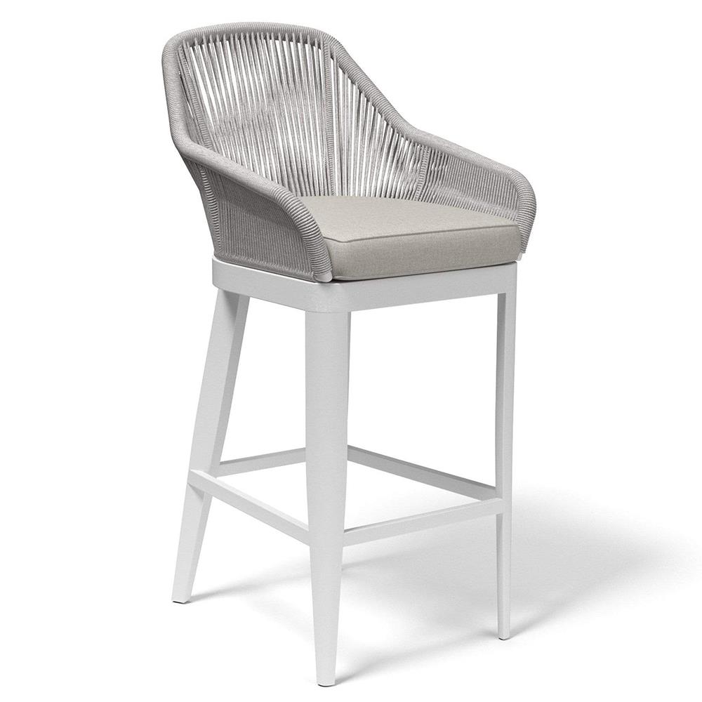 Mateo Coastal Woven Silver Rope Performance Aluminum Outdoor Bar Stool|