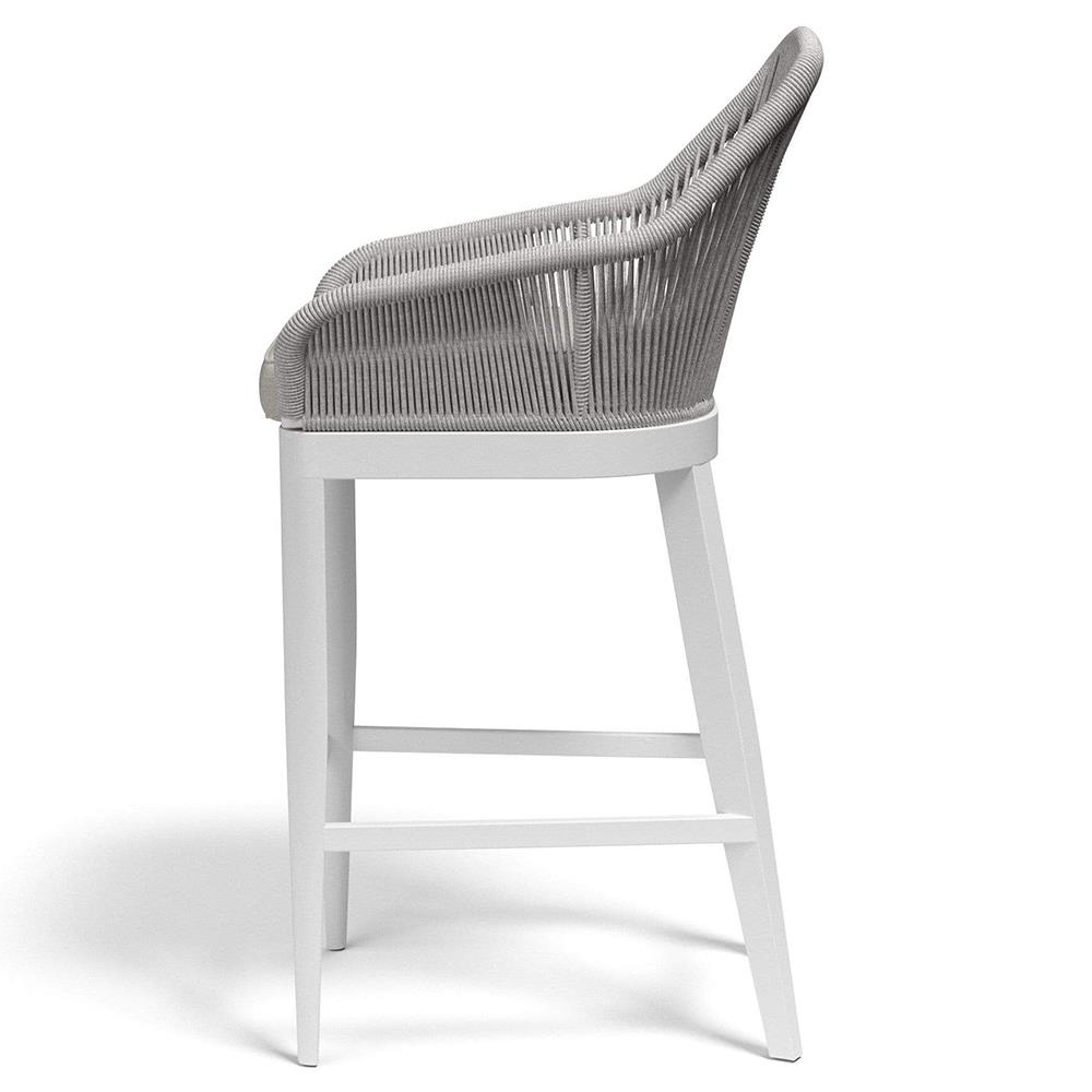 Mateo Coastal Woven Silver Rope Performance Aluminum Outdoor Bar Stool|