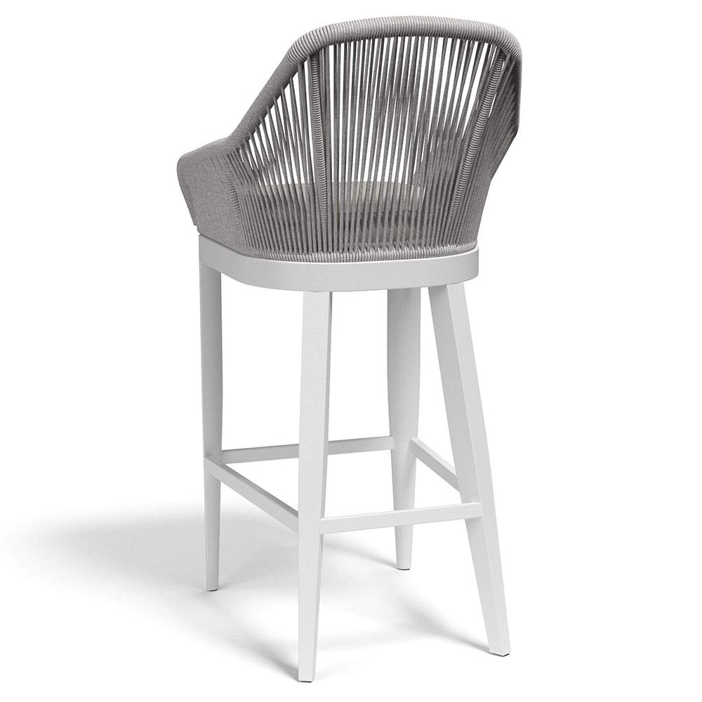 Mateo Coastal Woven Silver Rope Performance Aluminum Outdoor Bar Stool|