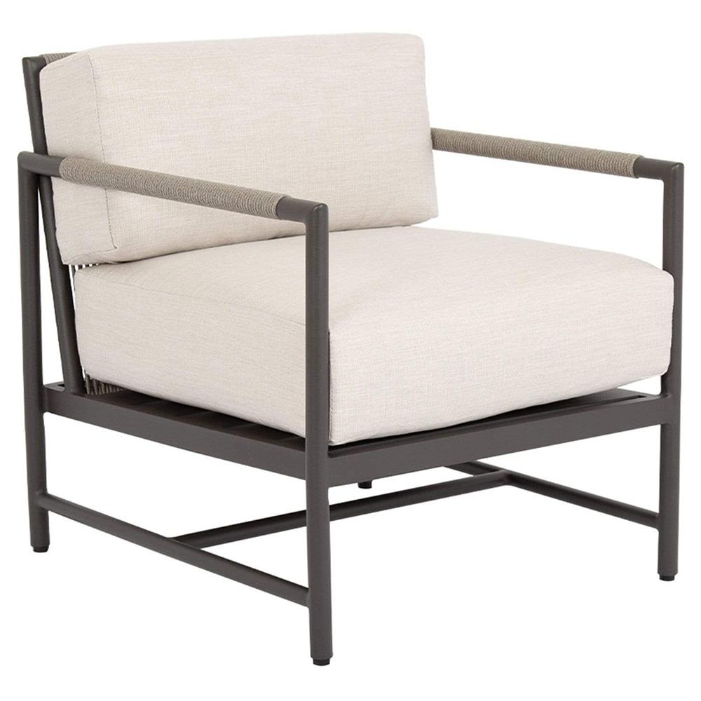 Aurora Mid Century Grey Aluminum Sunbrella Outdoor Lounge Arm Chair|