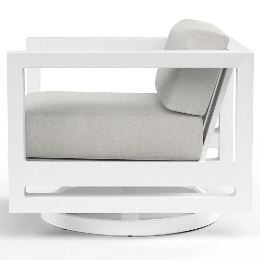 Roman Industrial White Aluminum Sunbrella Outdoor Swivel Arm Chair|