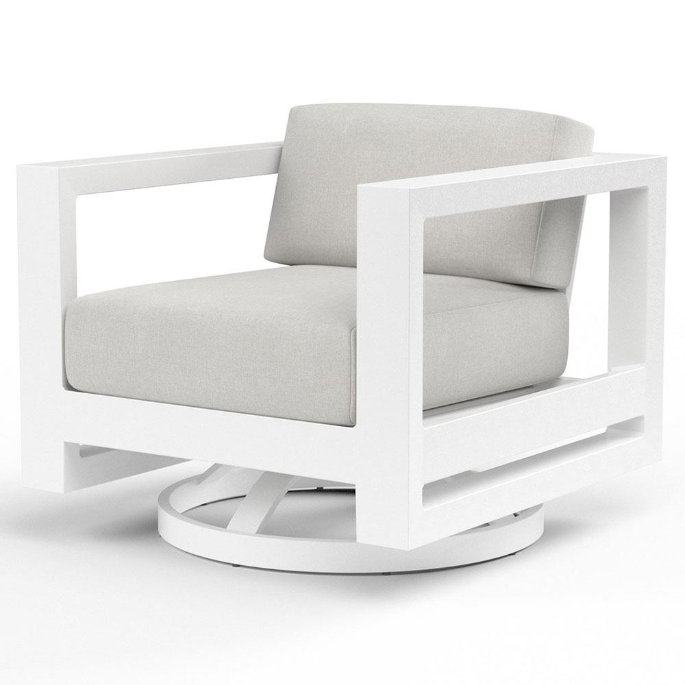 Roman Industrial White Aluminum Sunbrella Outdoor Swivel Arm Chair|
