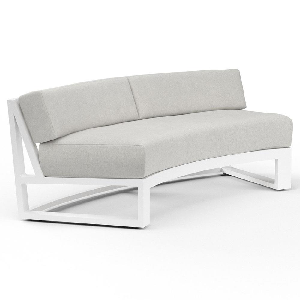 Roman Industrial White Aluminum Sunbrella Curved Outdoor Sofa|