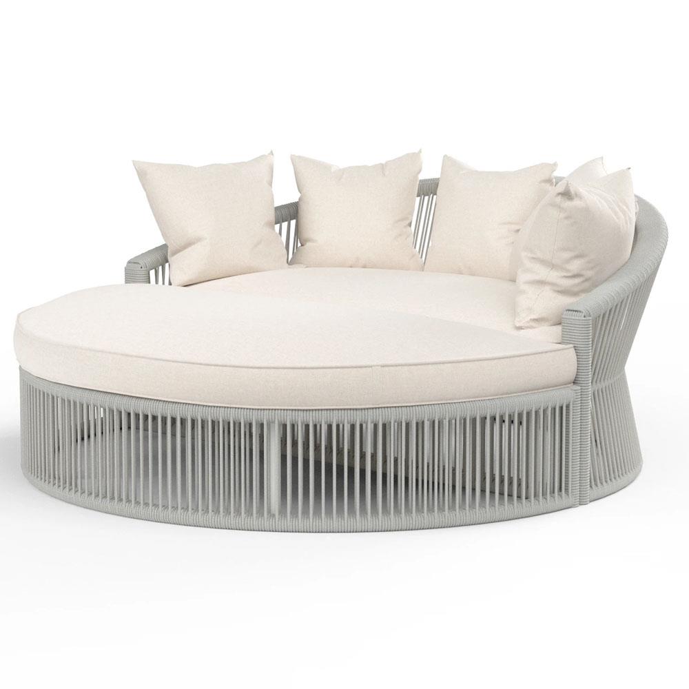 Mateo Coastal Sunbrella Silver Grey Aluminum Round Outdoor Daybed|