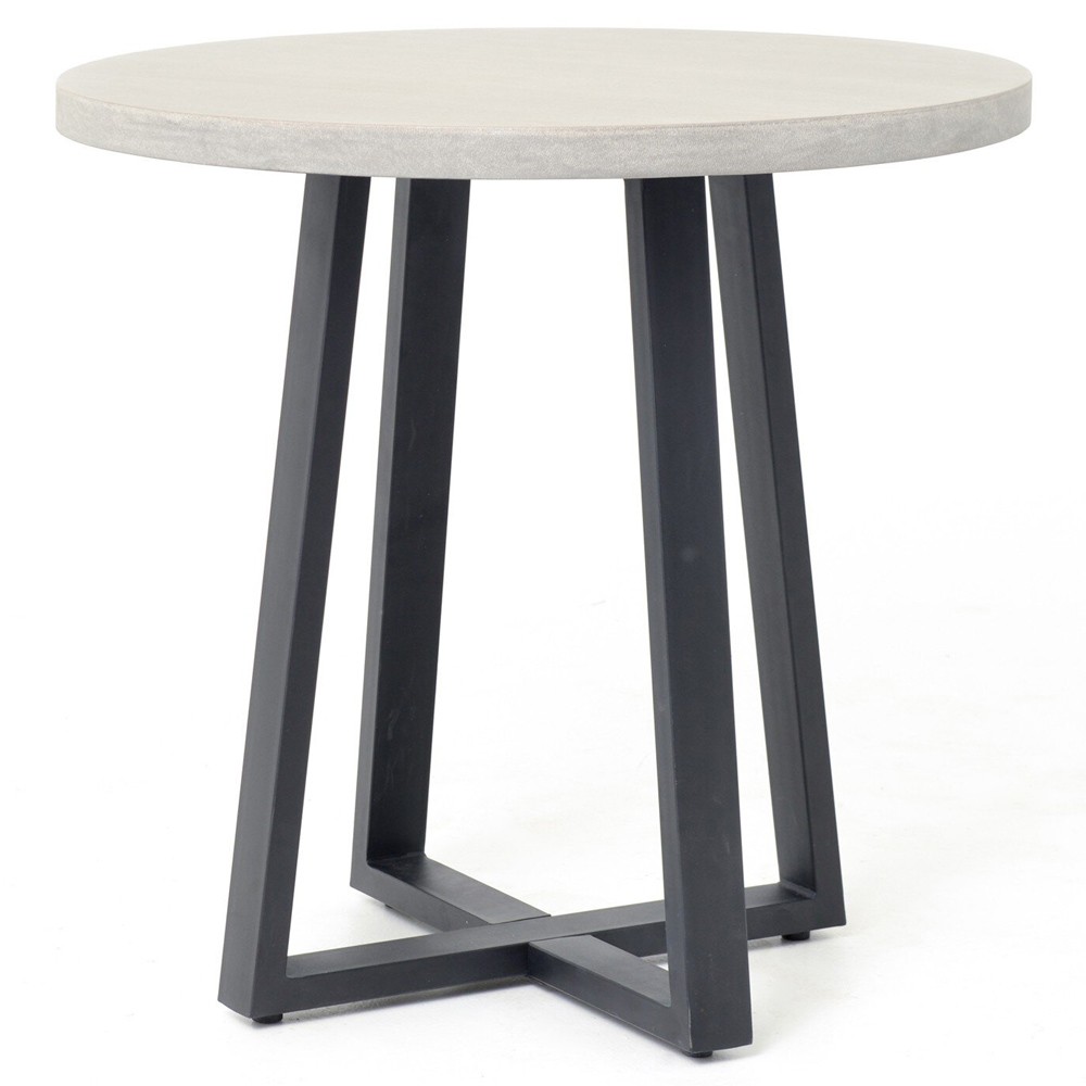 Maceo Modern Grey Stone Black Iron Round Outdoor Bistro Dining Table - Small - 31.5"W|
