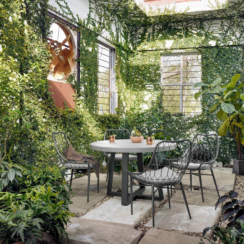 Maceo Modern Grey Stone Black Iron Round Outdoor Bistro Dining Table - Small - 31.5"W|