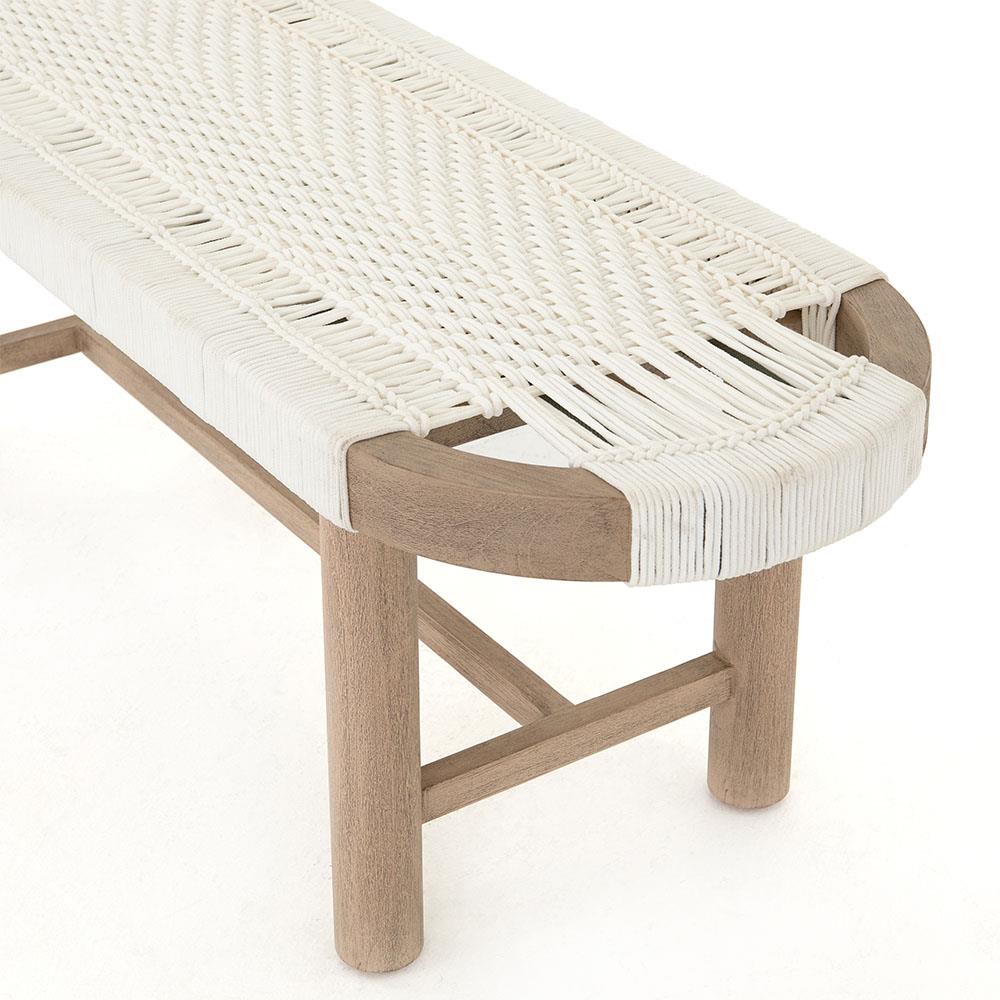 Summer Coastal Beach White Woven Rope Natural Teak Wood Outdoor