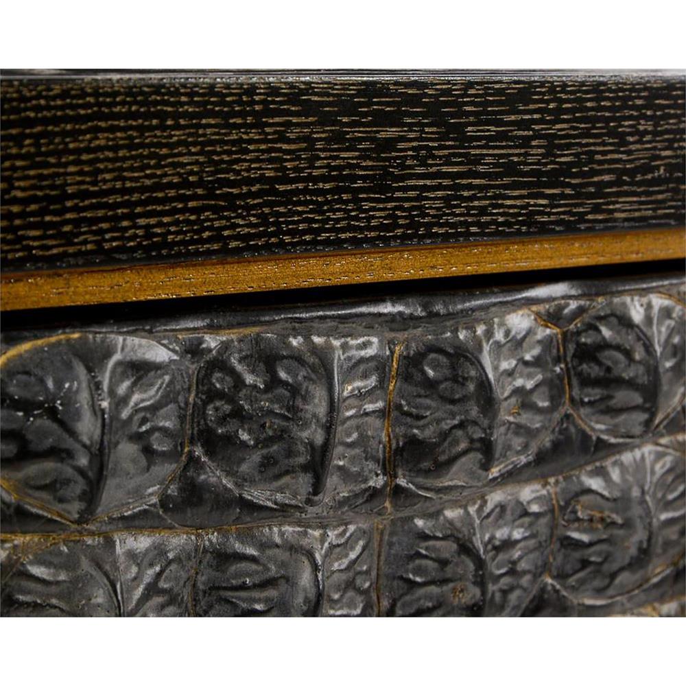 John-Richard Greystoke Modern Black Faux Crocodile Hide Gold Steel