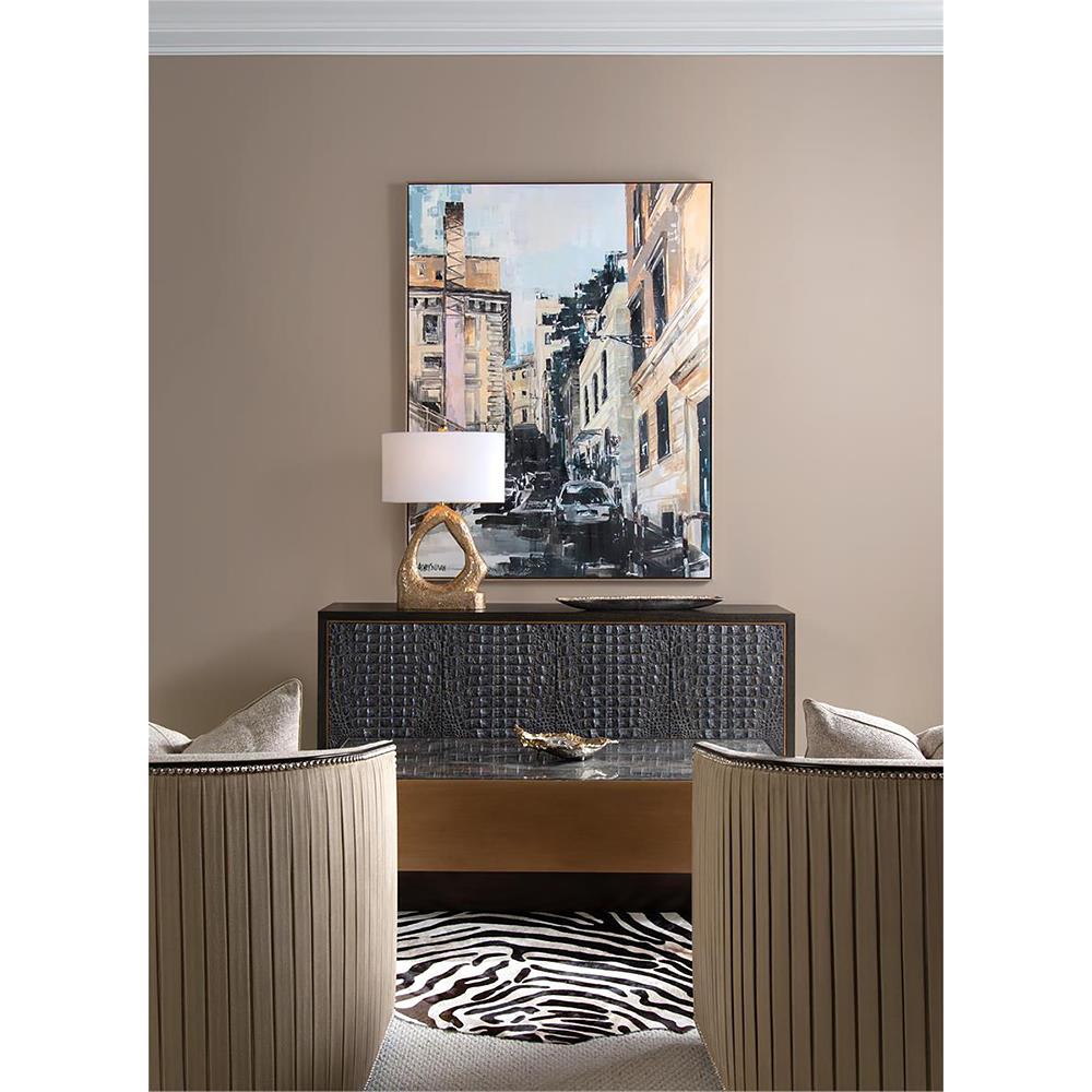 John-Richard Greystoke Modern Black Faux Crocodile Hide Gold Steel