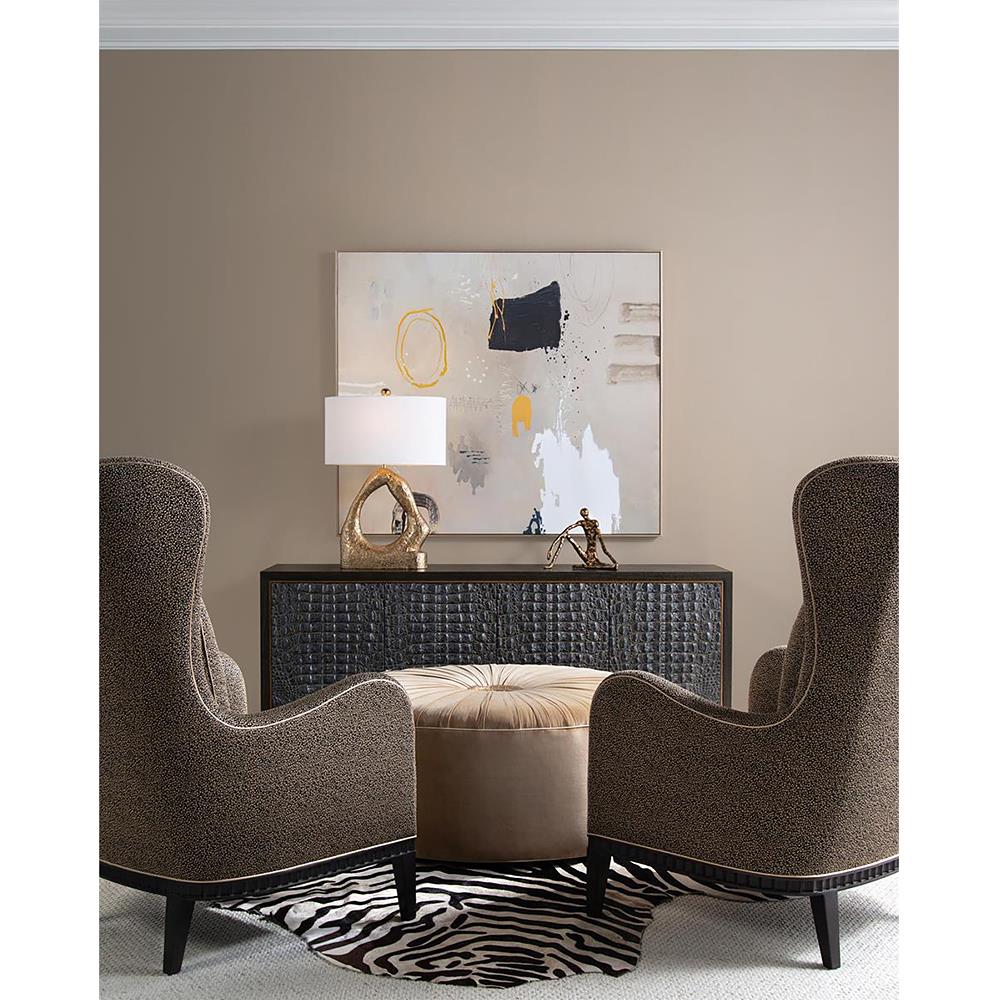 John-Richard Greystoke Modern Black Faux Crocodile Hide Gold Steel