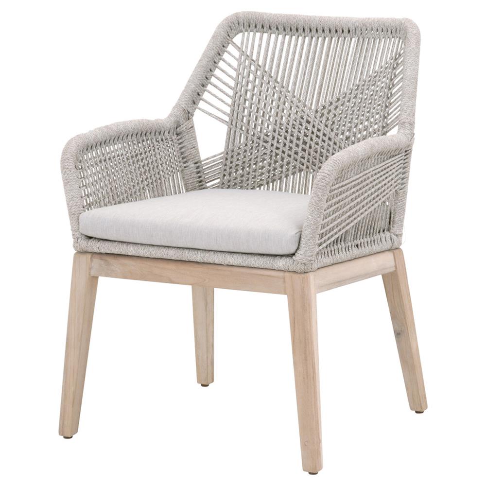 Lorry Coastal Taupe Rope Grey Teak Outdoor Dining Arm Chair - Set of 2|
