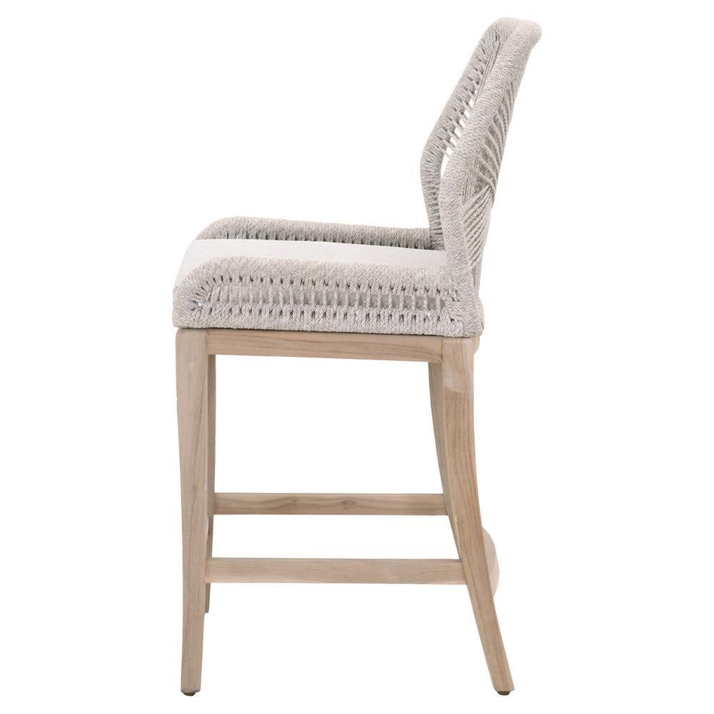 Lorry Coastal Beach Taupe Woven Rope Grey Teak Outdoor Counter Stool|