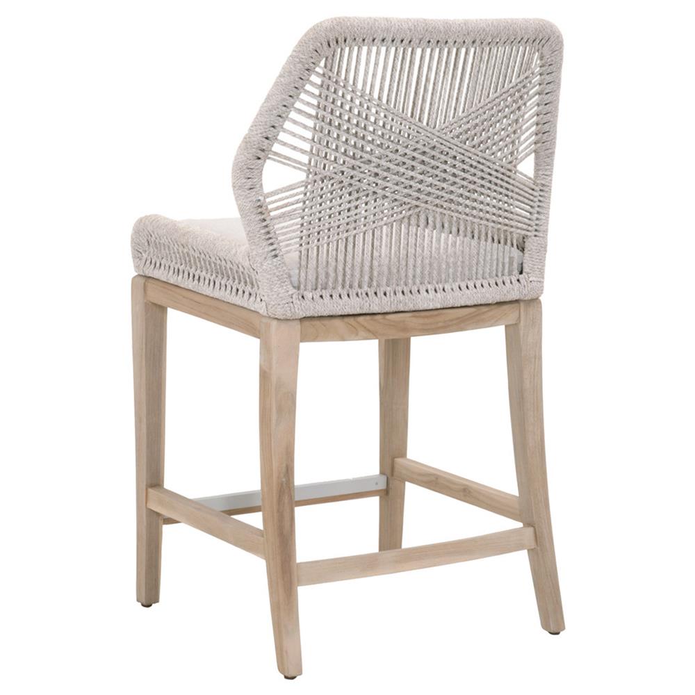 Lorry Coastal Beach Taupe Woven Rope Grey Teak Outdoor Counter Stool|