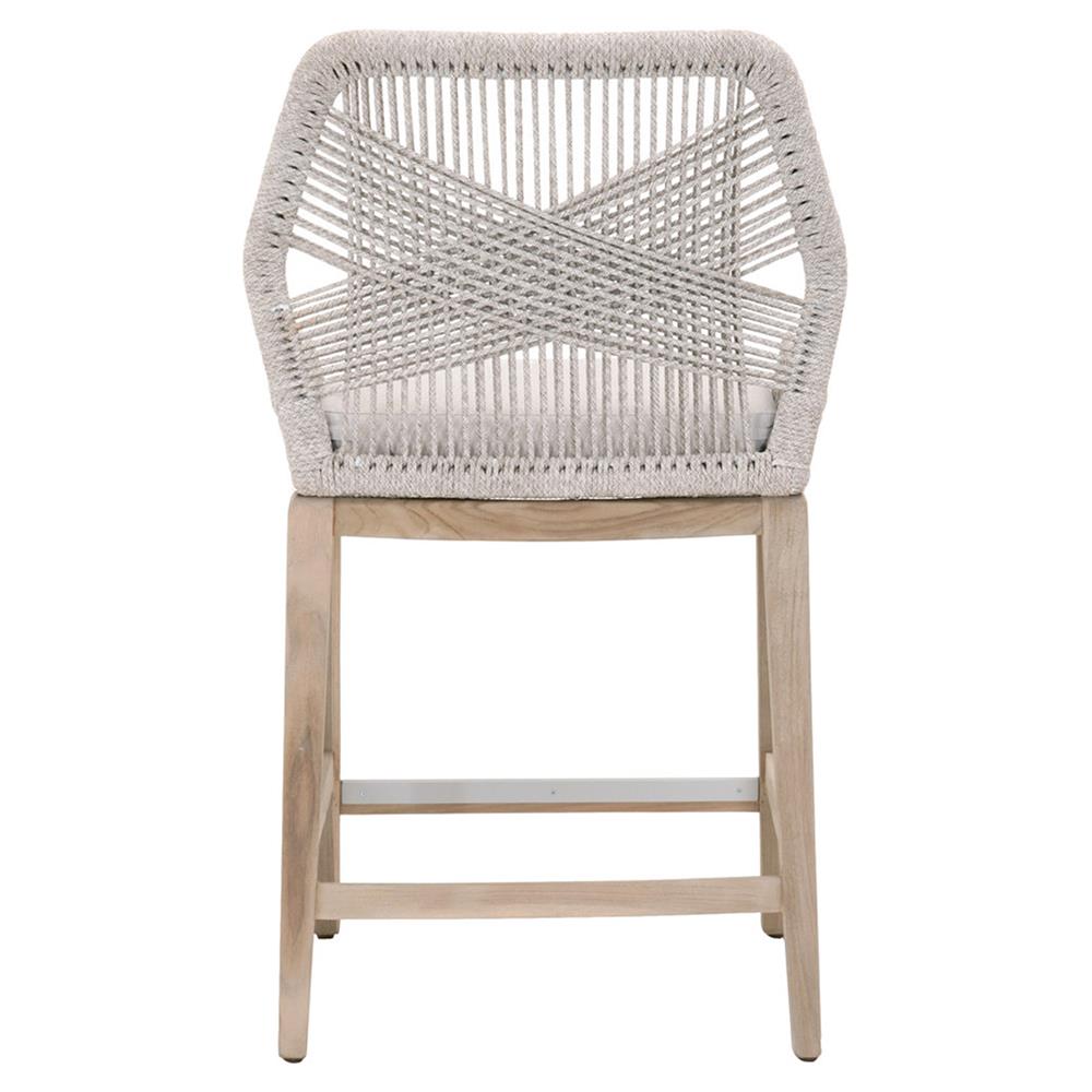 Lorry Coastal Beach Taupe Woven Rope Grey Teak Outdoor Counter Stool|