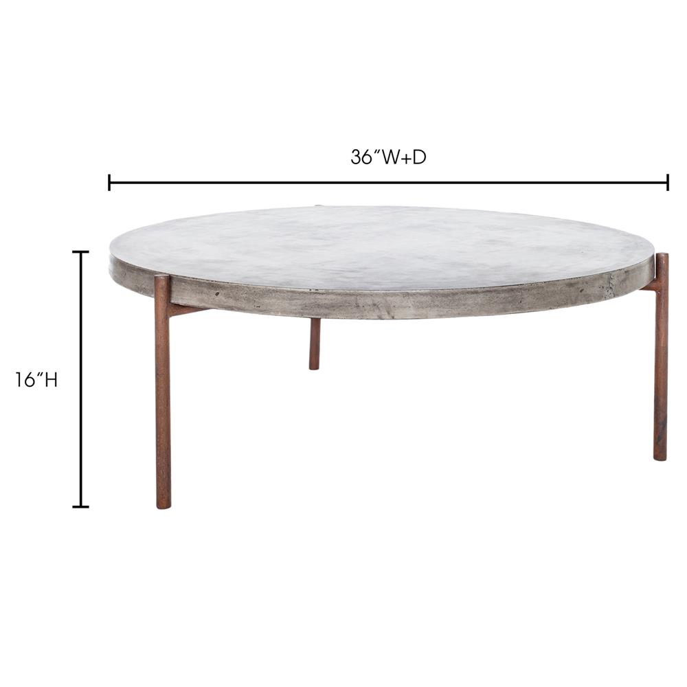 Memphis Industrial Grey Concrete Brown Metal Classic Round Outdoor Coffee Table|