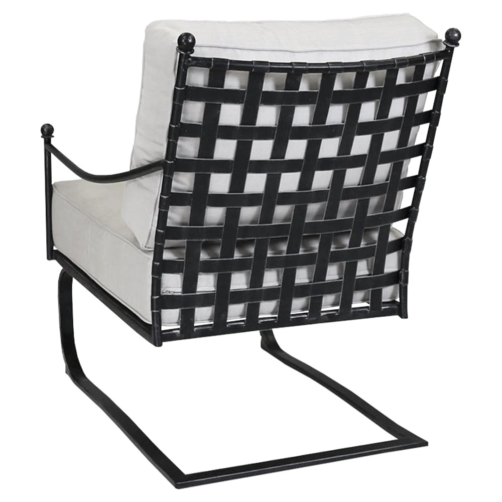 Aurore Cream Cushion Black Welt Metal Rocking Outdoor Club Chair|