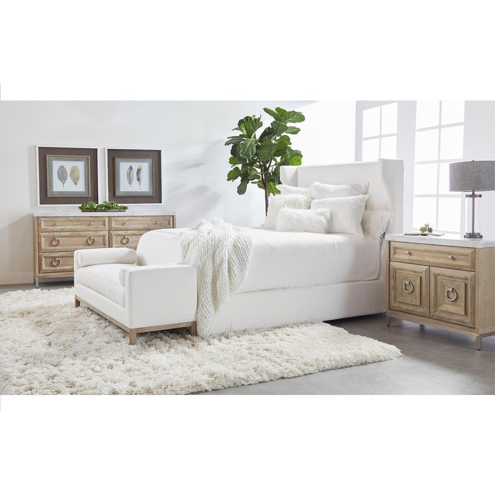 Kelly Modern Classic White Performance Cushioned Grey Oak Frame Bedroom Bench|