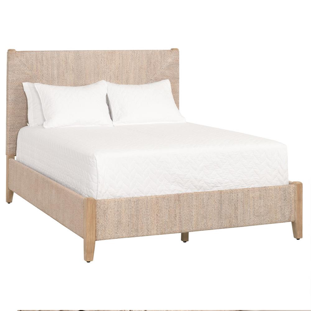 Laurice French Country Woven Abaca Rope Mahogany Platform Bed - Queen|