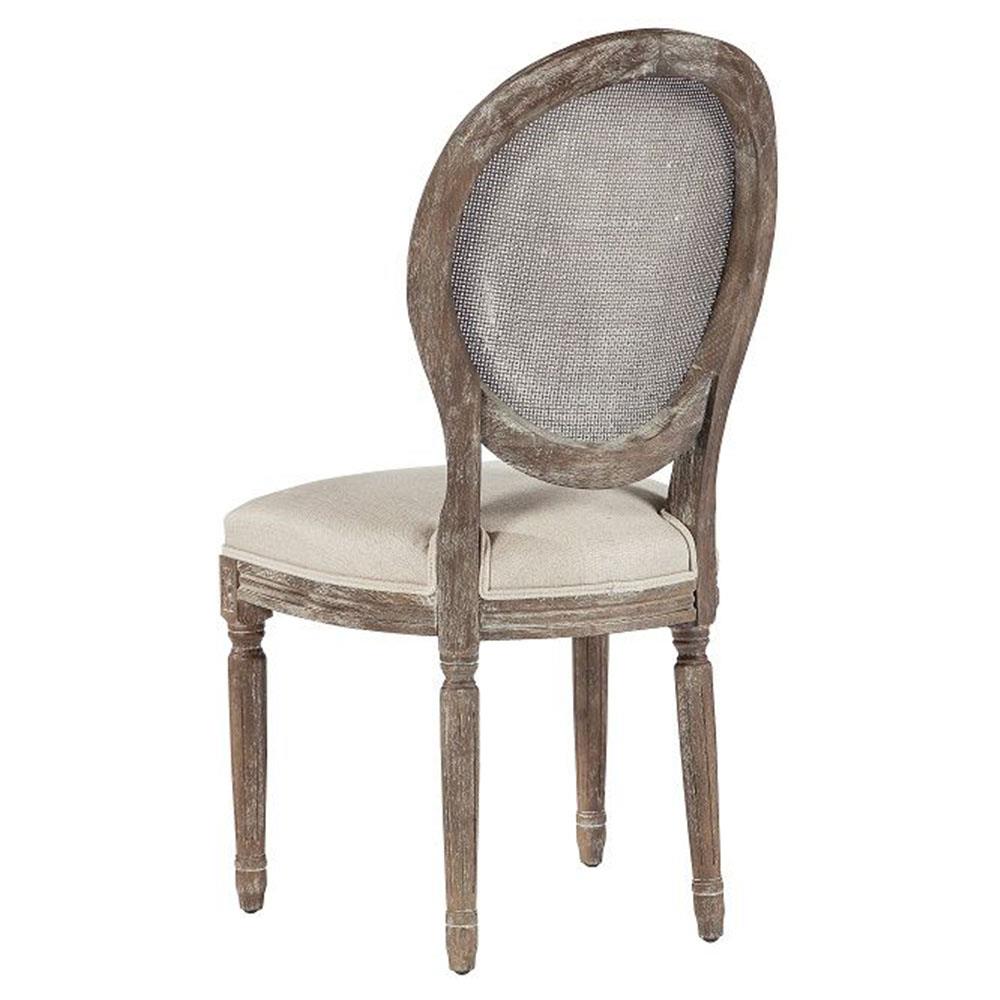 Rene French Country Grey Oak Wood White Upholstered Seat Cushion Side Chair|