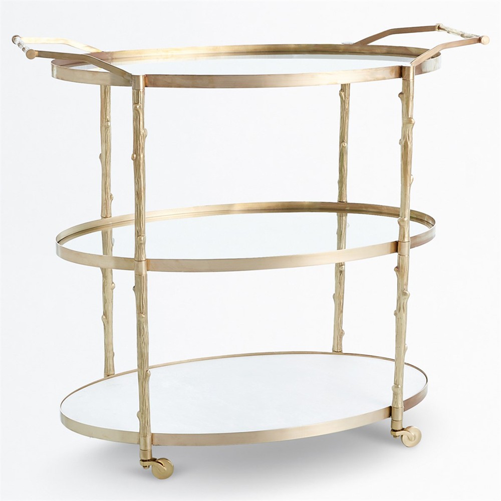 Wesley Modern Classic Antique Brass Twig Bar Cart|