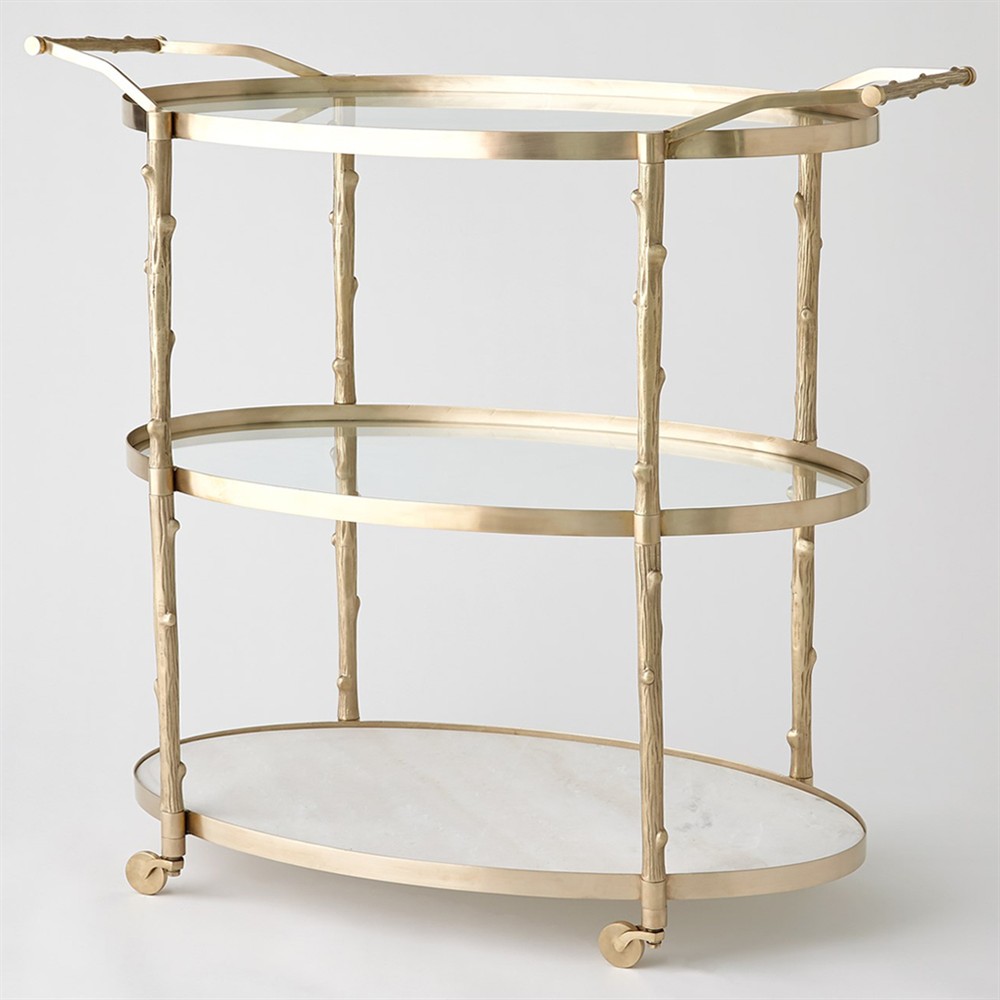 Wesley Modern Classic Antique Brass Twig Bar Cart|