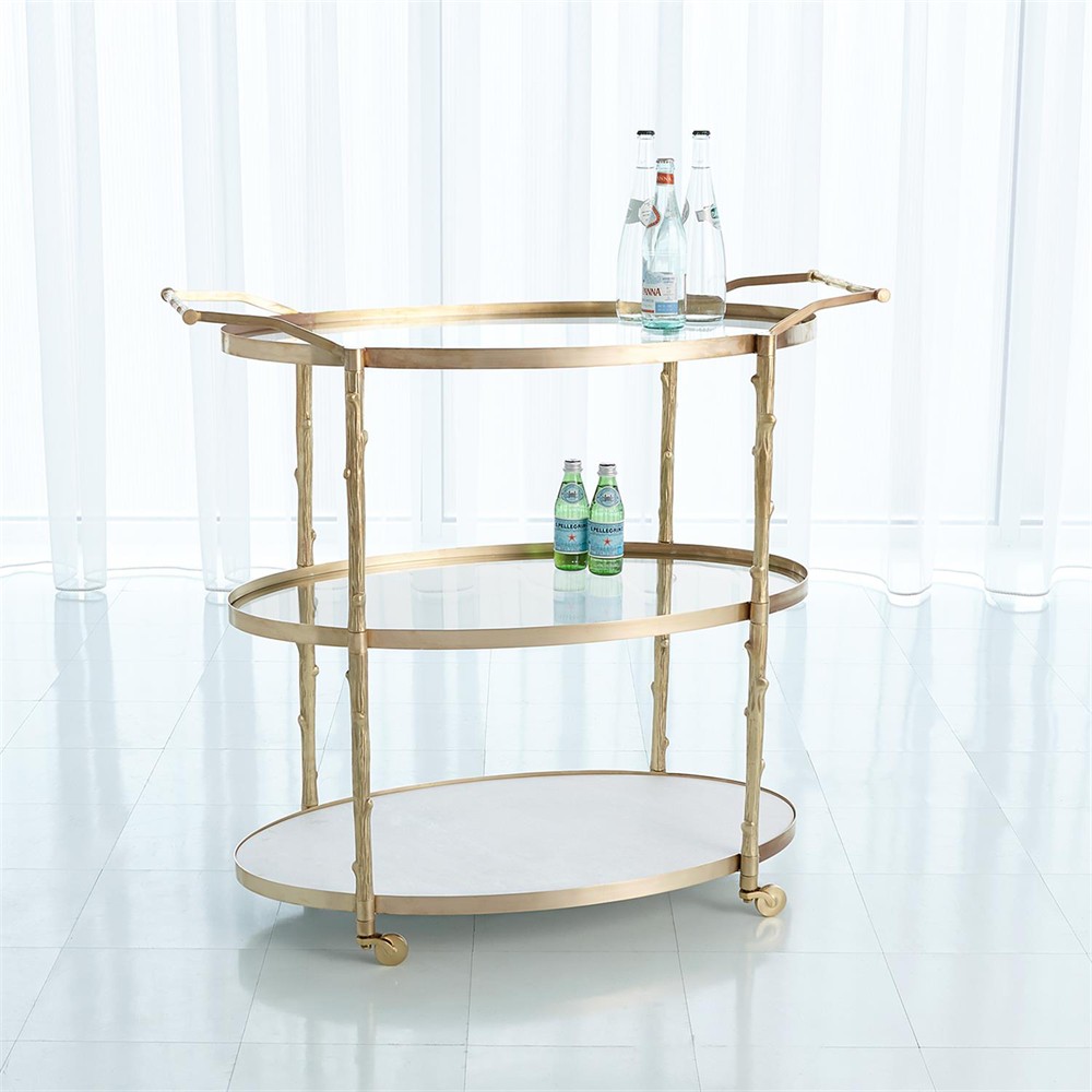 Wesley Modern Classic Antique Brass Twig Bar Cart|