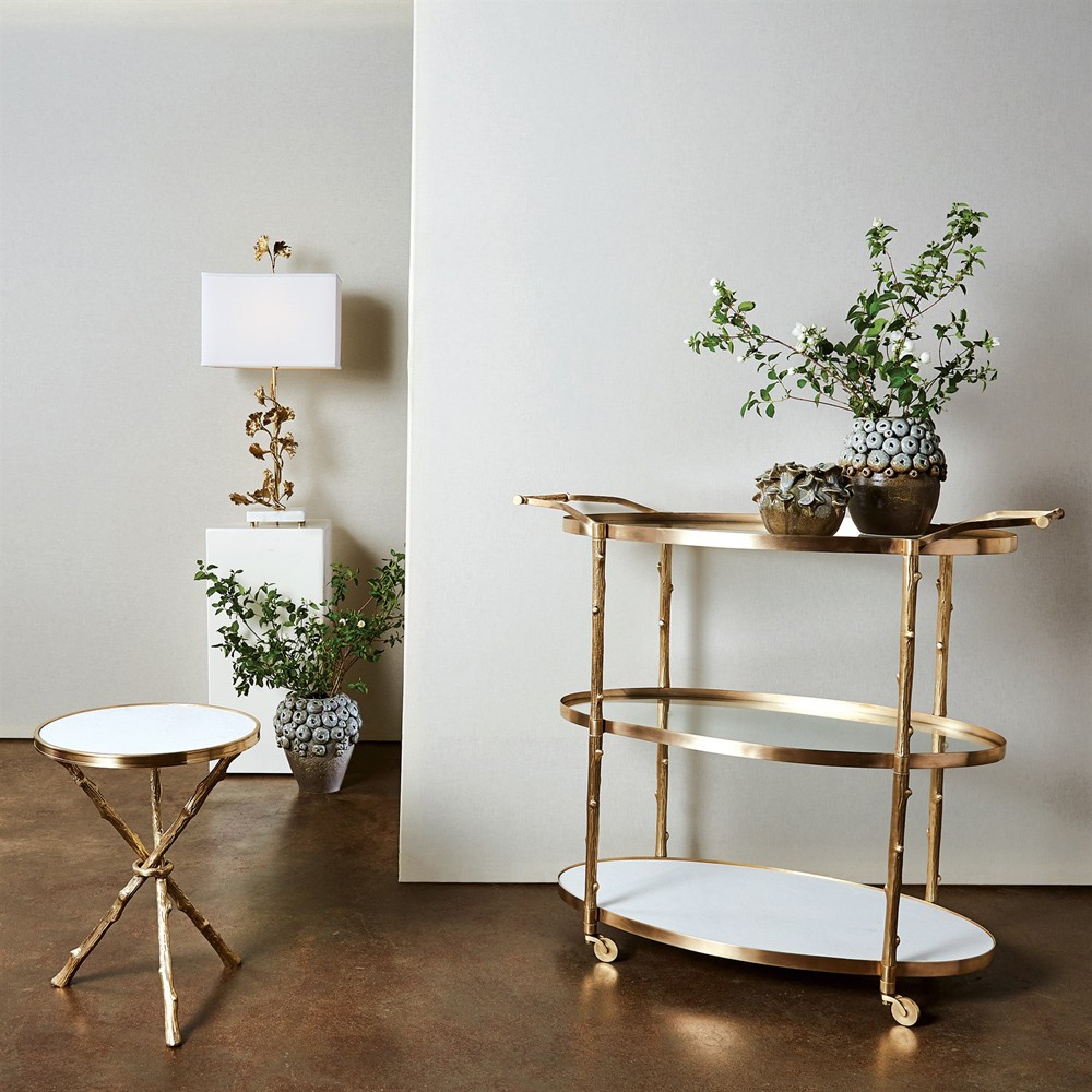 Wesley Modern Classic Antique Brass Twig Bar Cart|