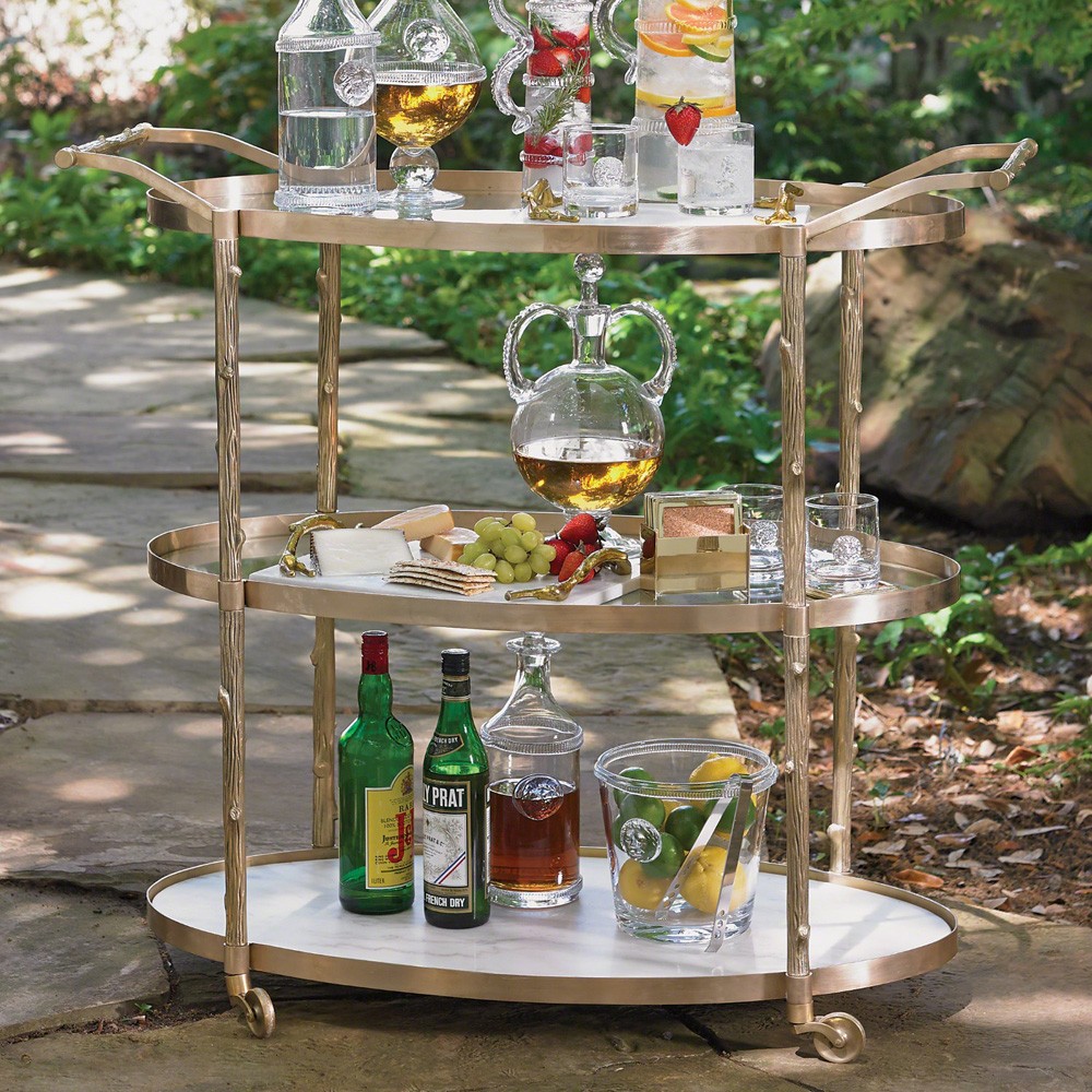 Wesley Modern Classic Antique Brass Twig Bar Cart|