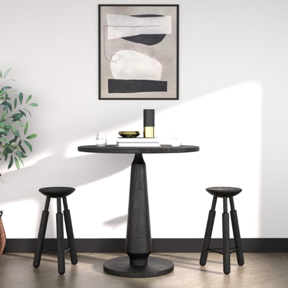 Rowel Rustic Lodge Black Oak Wood Backless Counter Stool|