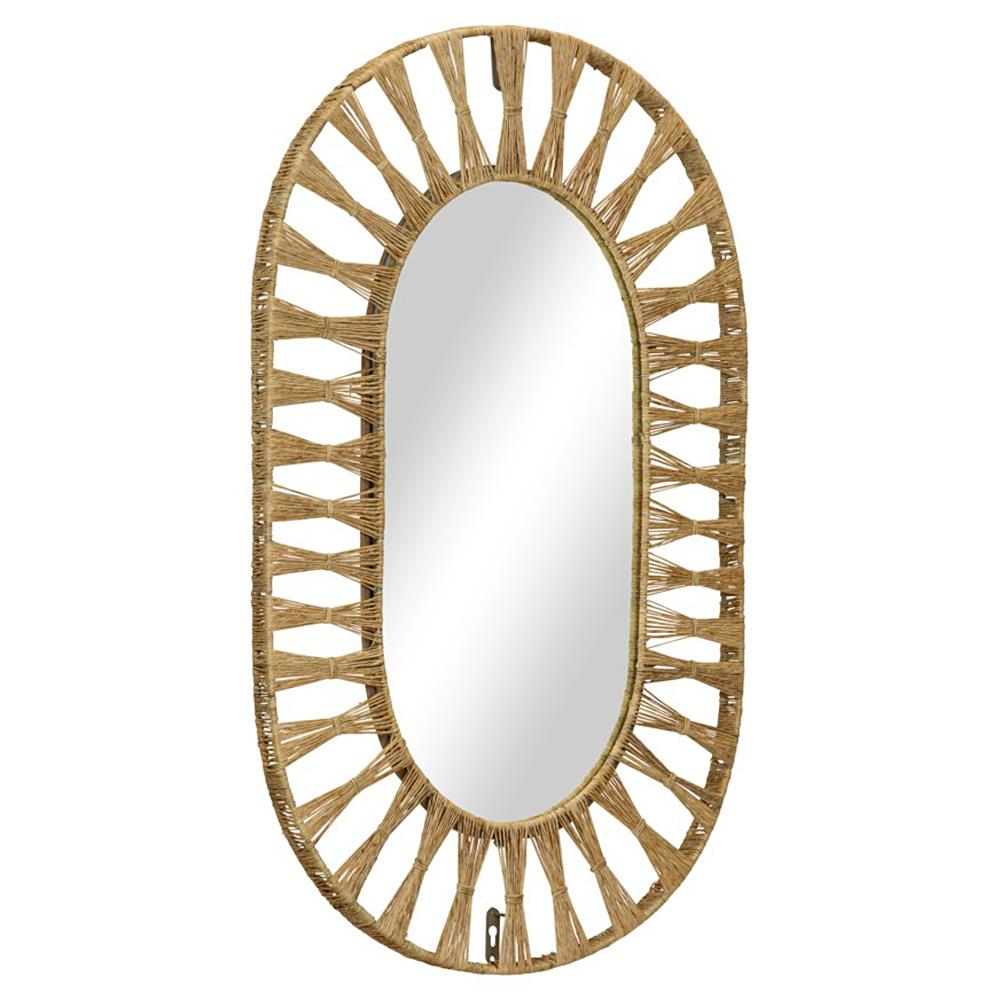 Oscar Coastal Beach Natural Jute Frame Oval Wall Mirror|