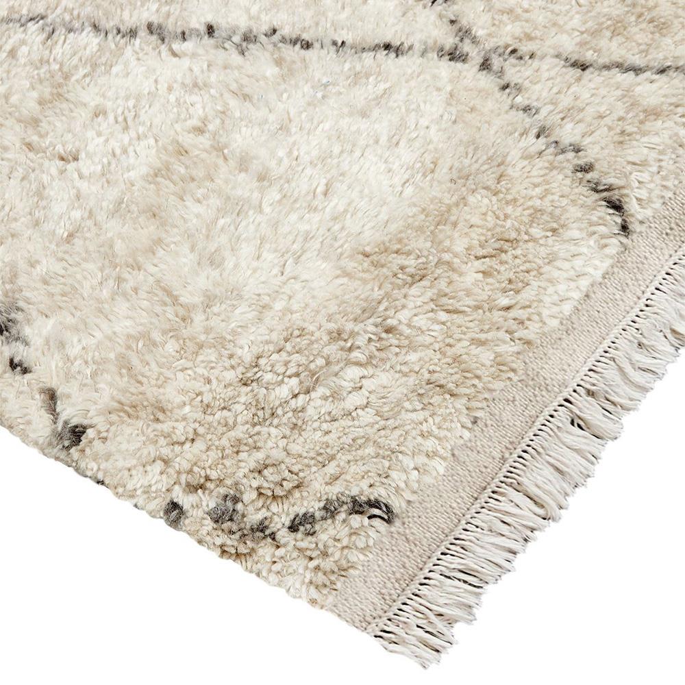 Shaggy Moroccan Linen Beige Wool Diamond Patterned Rug - 5'x8'|