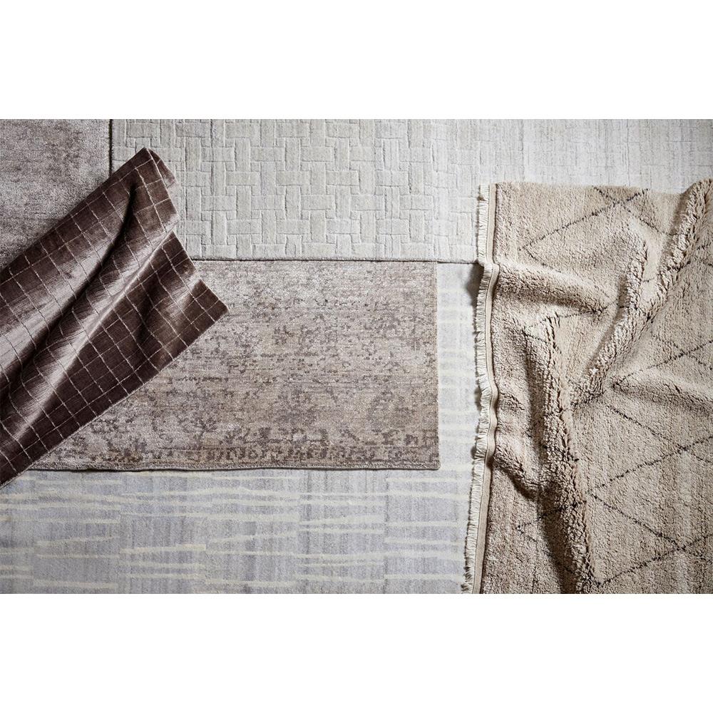 Shaggy Moroccan Linen Beige Wool Diamond Patterned Rug - 5'x8'|