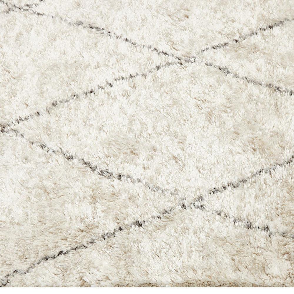 Shaggy Moroccan Linen Beige Wool Diamond Patterned Rug - 5'x8'|